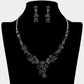 Madeline Love Black, Silver Teardrop Stone Cluster Leaf Embellished Necklace - Jewelry