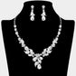Madeline Love Clear, Silver Teardrop Stone Cluster Leaf Embellished Necklace - Jewelry