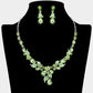 Madeline Love Green, Light, Silver Teardrop Stone Cluster Leaf Embellished Necklace - Jewelry