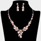 Madeline Love Light, Rose, Silver Teardrop Stone Cluster Leaf Embellished Necklace - Jewelry