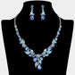 Madeline Love Light, Sapphire, Silver Teardrop Stone Cluster Leaf Embellished Necklace - Jewelry