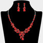 Madeline Love Red, Silver Teardrop Stone Cluster Leaf Embellished Necklace - Jewelry