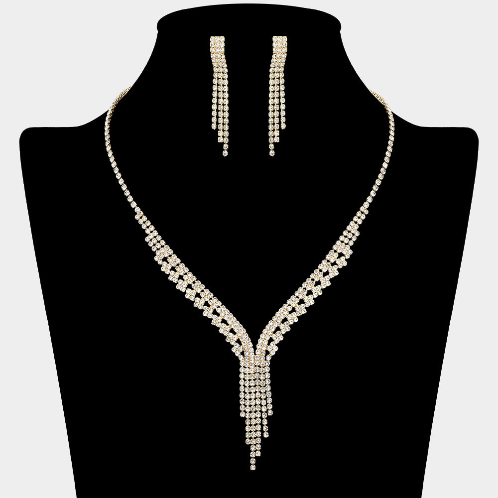 Madeline Love Clear, Gold Rhinestone Paved Fringe Statement Necklace - Jewelry