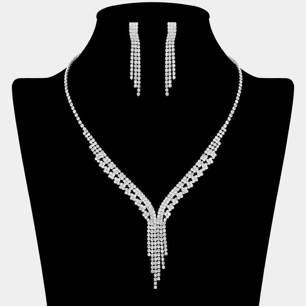 Madeline Love Clear, Silver Rhinestone Paved Fringe Statement Necklace - Jewelry