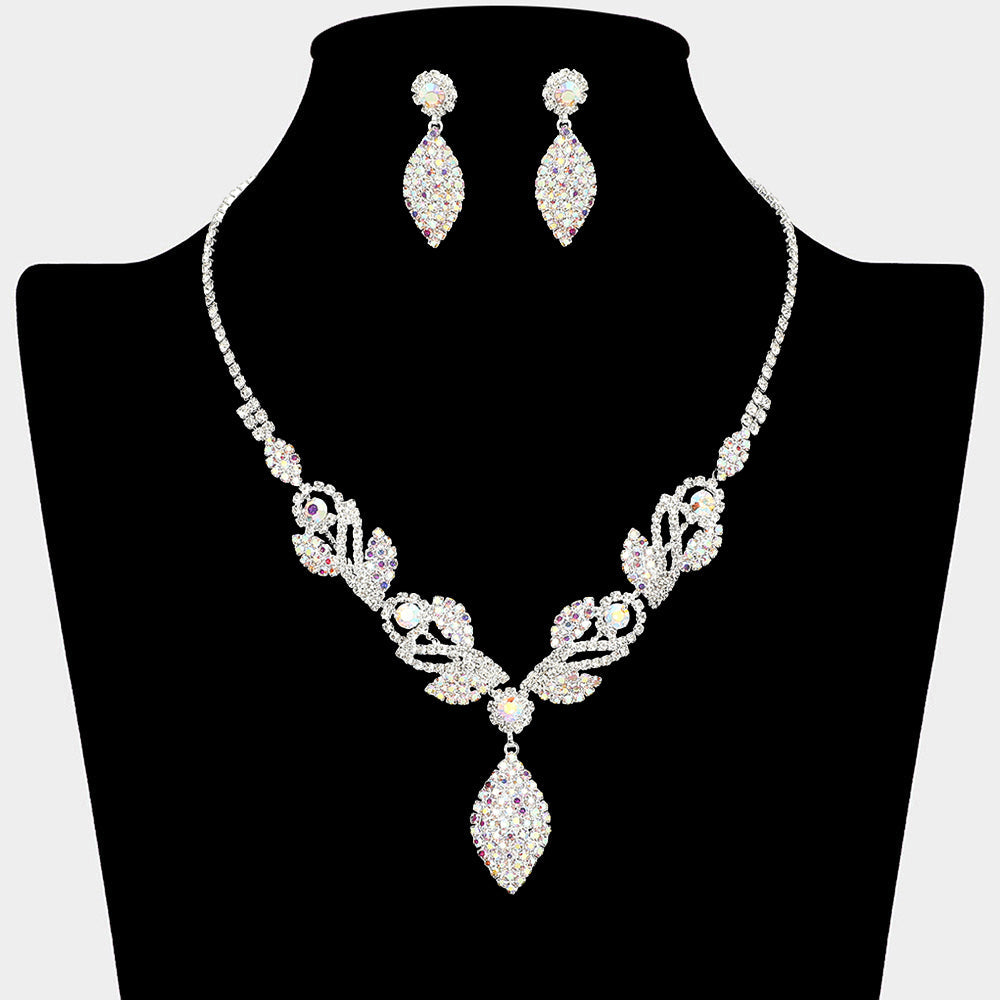 Madeline Love AB, Silver Rhinestone Paved Marquise Drop Necklace - Jewelry