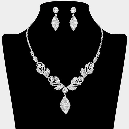 Madeline Love Clear, Silver Rhinestone Paved Marquise Drop Necklace - Jewelry