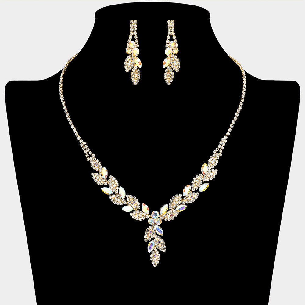Madeline Love AB, Gold Leaf Rhinestone Paved Necklace - Jewelry