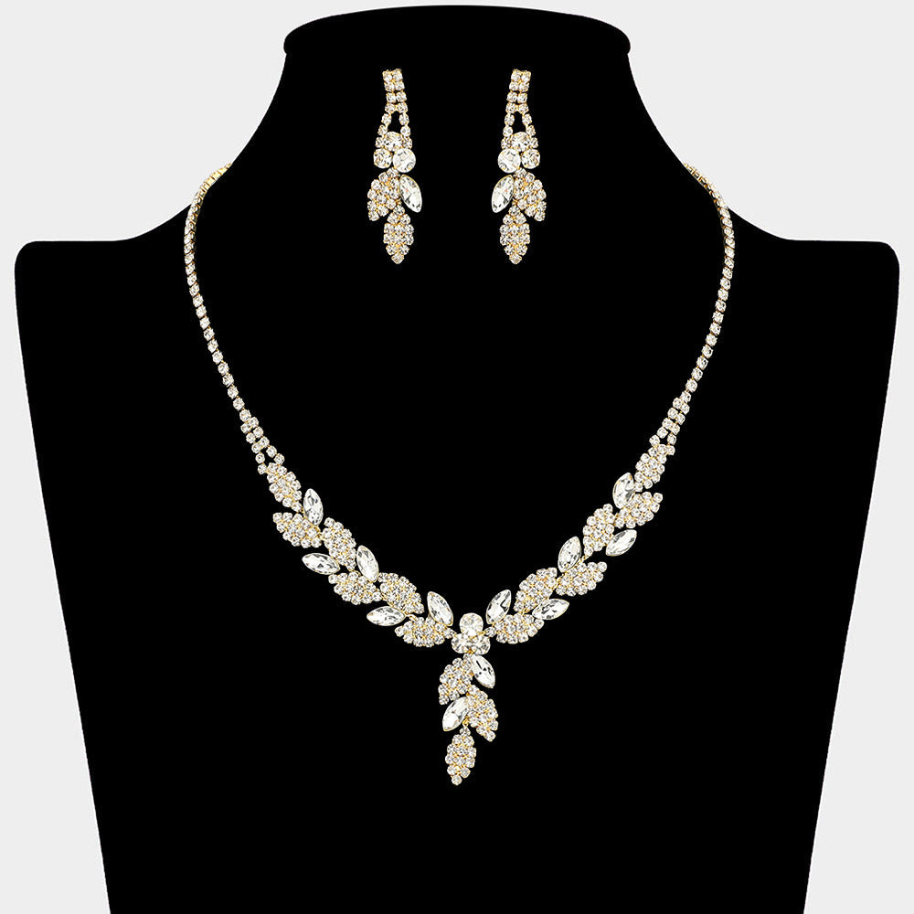 Madeline Love Clear, Gold Leaf Rhinestone Paved Necklace - Jewelry