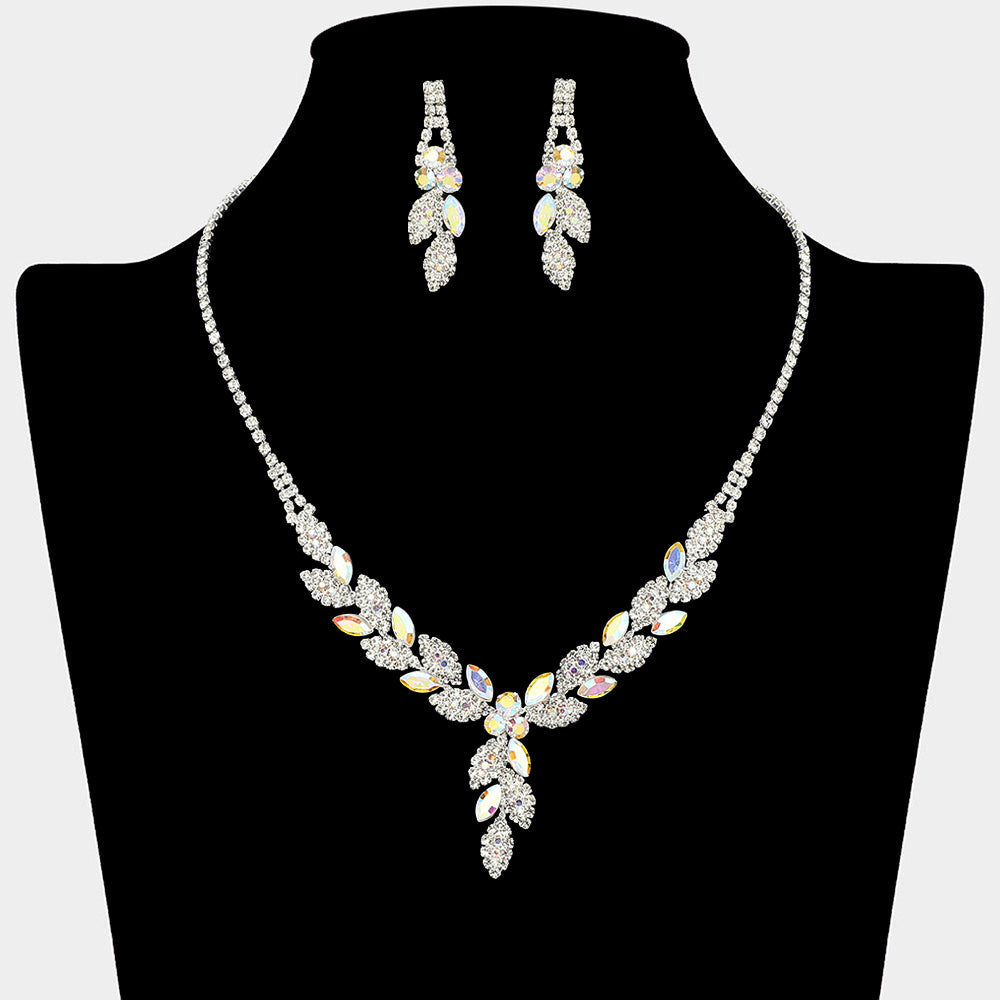 Madeline Love AB, Silver Leaf Rhinestone Paved Necklace - Jewelry