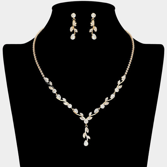 Madeline Love Clear, Gold Marquise CZ Stone Cluster Leaf Vine Necklace - Jewelry