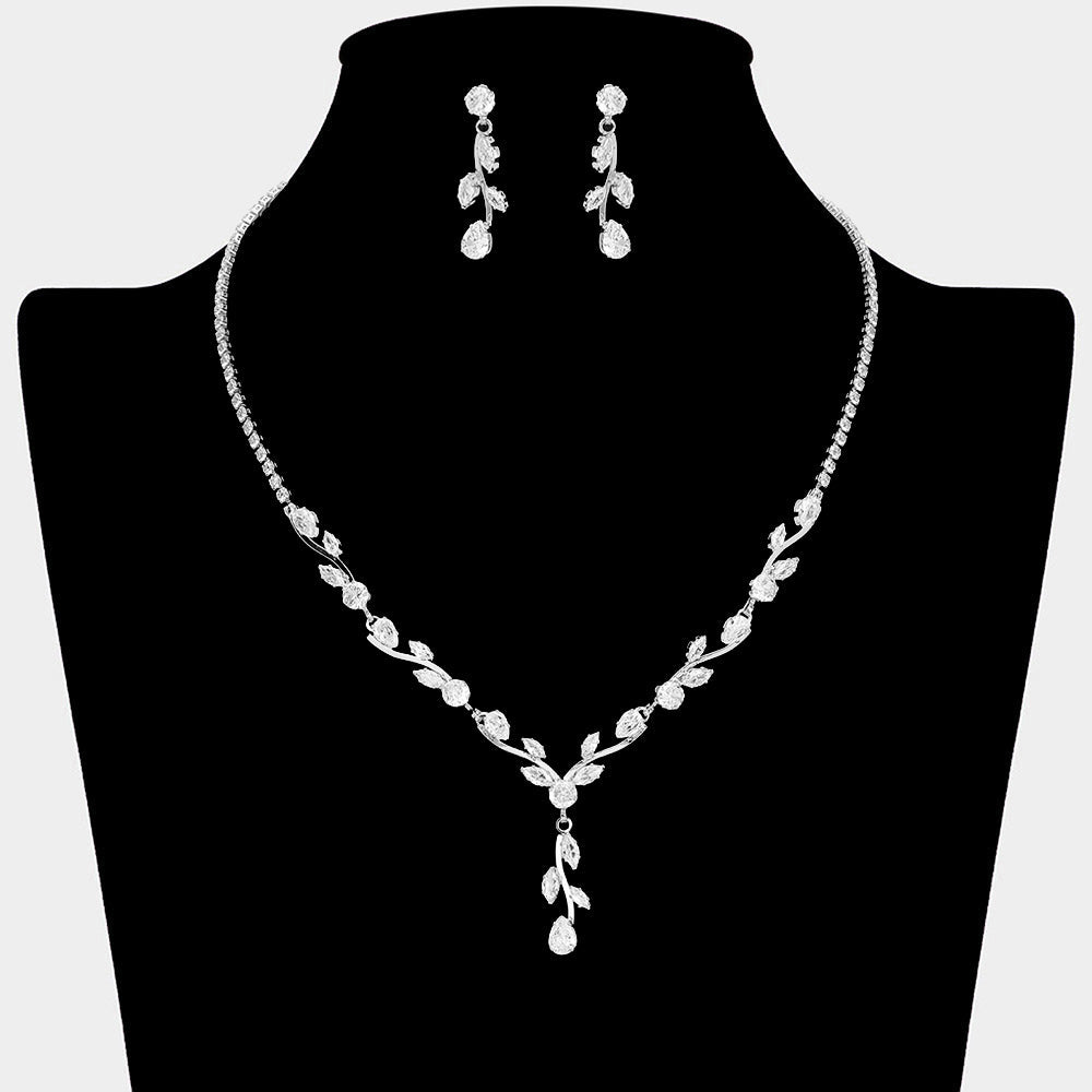 Madeline Love Clear, Silver Marquise CZ Stone Cluster Leaf Vine Necklace - Jewelry