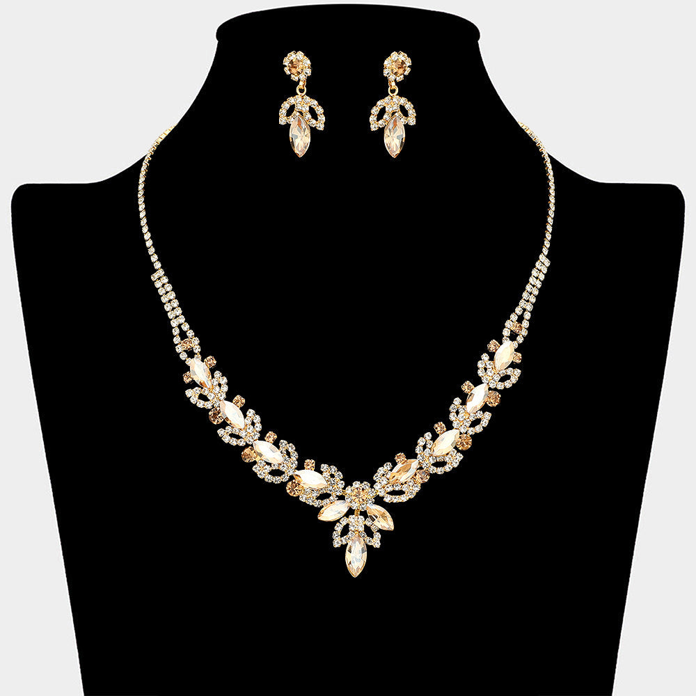 Madeline Love Gold, Lt Col Topaz Marquise Stone Cluster Leaf Drop Rhinestone Paved Necklace - Jewelry