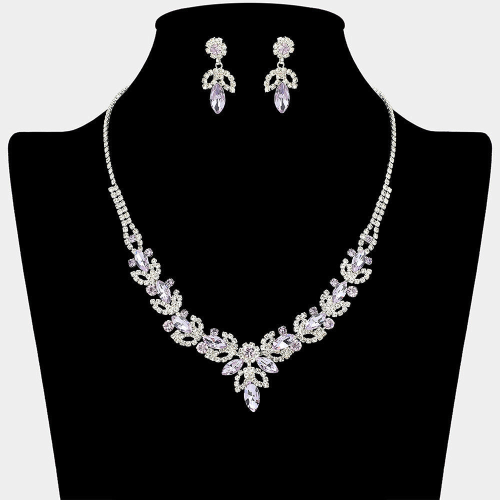 Madeline Love Amethyst , Silver Marquise Stone Cluster Leaf Drop Rhinestone Paved Necklace - Jewelry