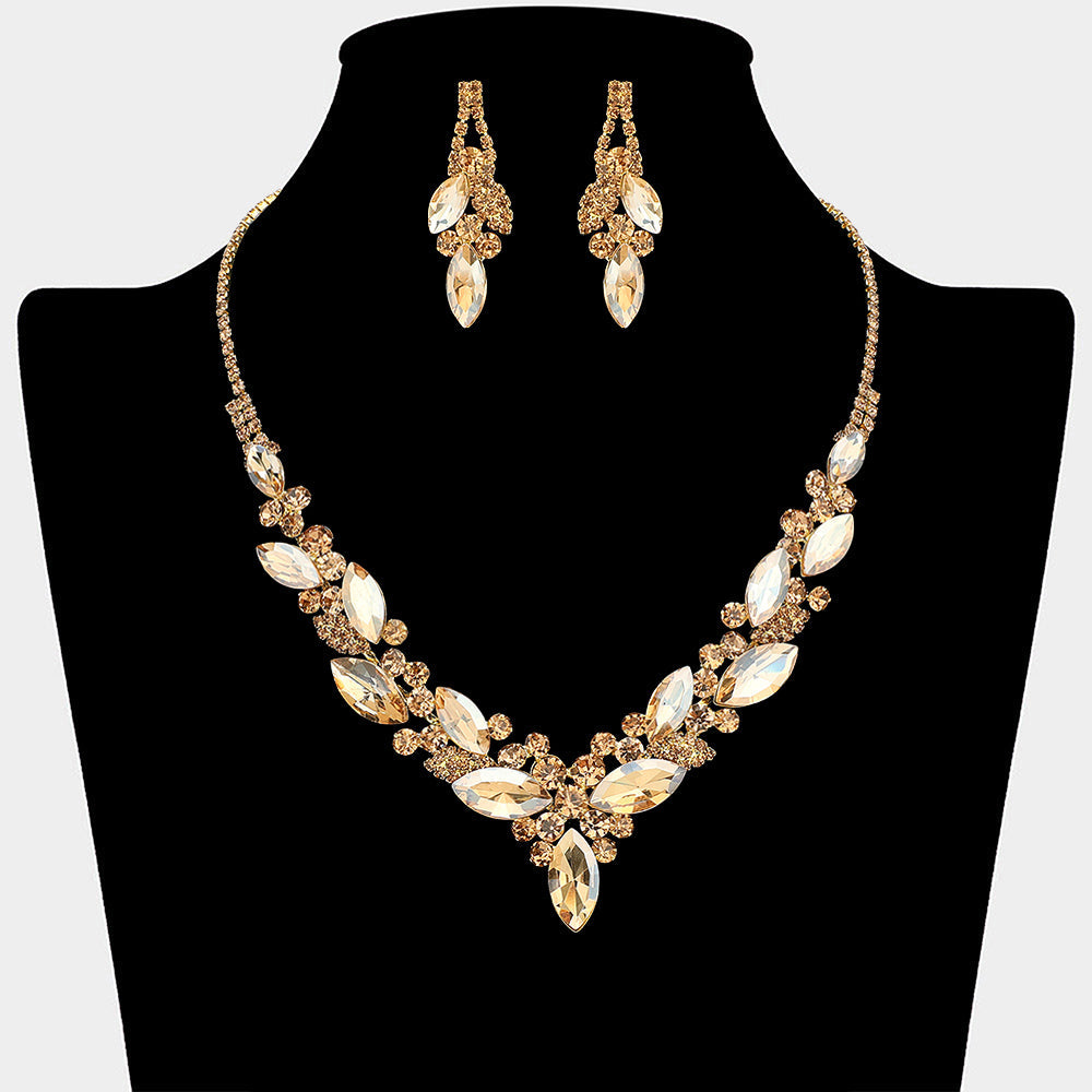 Madeline Love Gold, Lt Col Topaz Marquise Stone Cluster Embellished Necklace - Jewelry