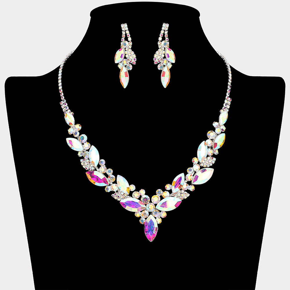 Madeline Love AB, Silver Marquise Stone Cluster Embellished Necklace - Jewelry