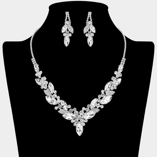Madeline Love Clear, Silver Marquise Stone Cluster Embellished Necklace - Jewelry