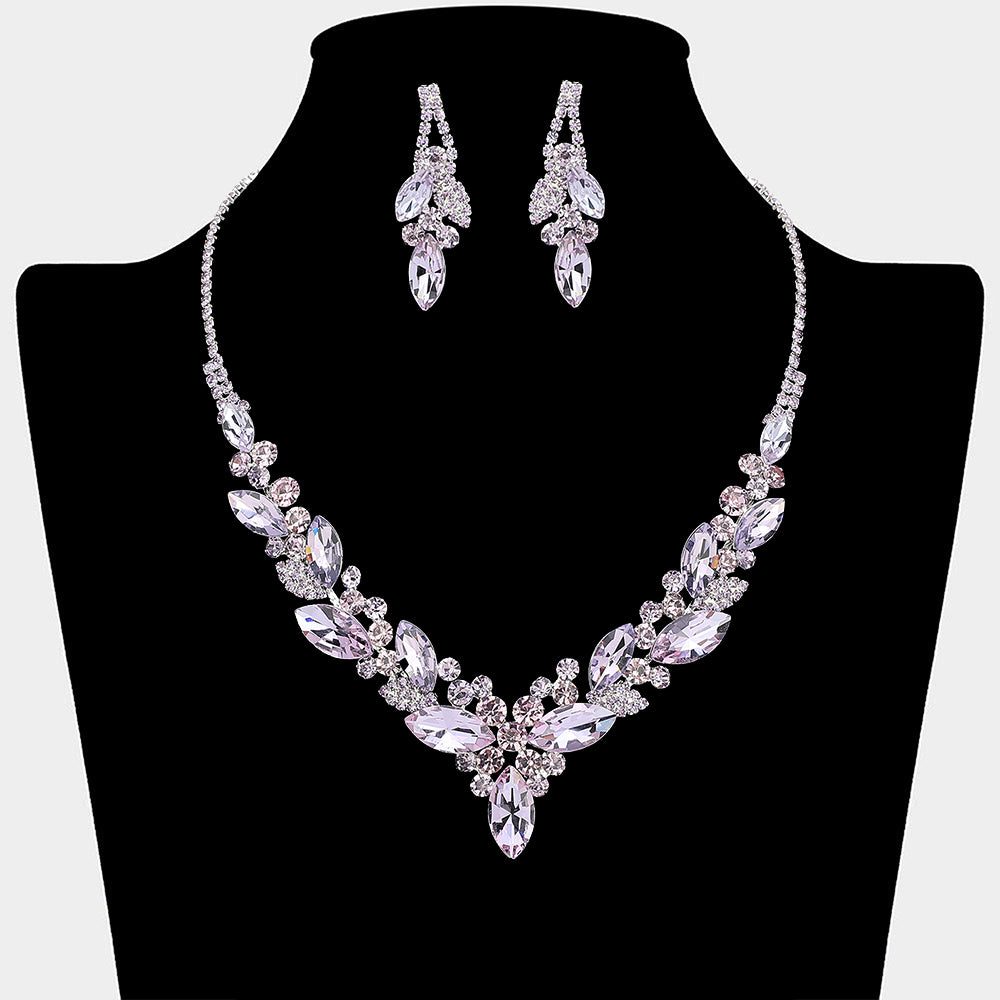 Madeline Love Amethyst , Silver Marquise Stone Cluster Embellished Necklace - Jewelry
