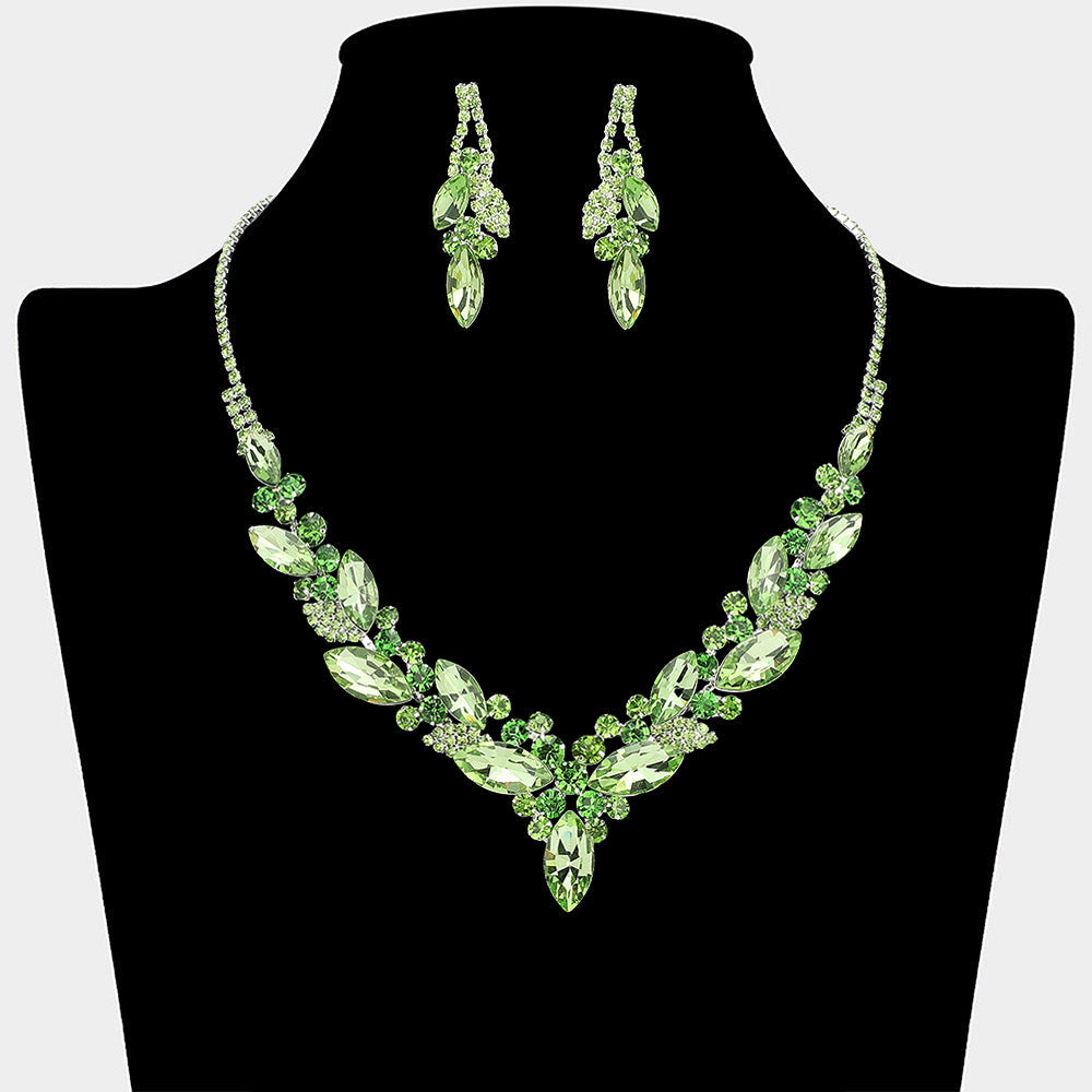 Madeline Love Green, Light, Silver Marquise Stone Cluster Embellished Necklace - Jewelry