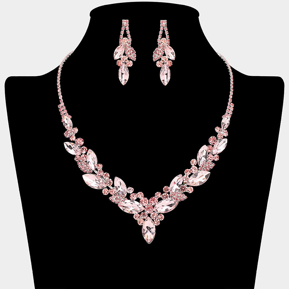 Madeline Love Light, Rose, Silver Marquise Stone Cluster Embellished Necklace - Jewelry