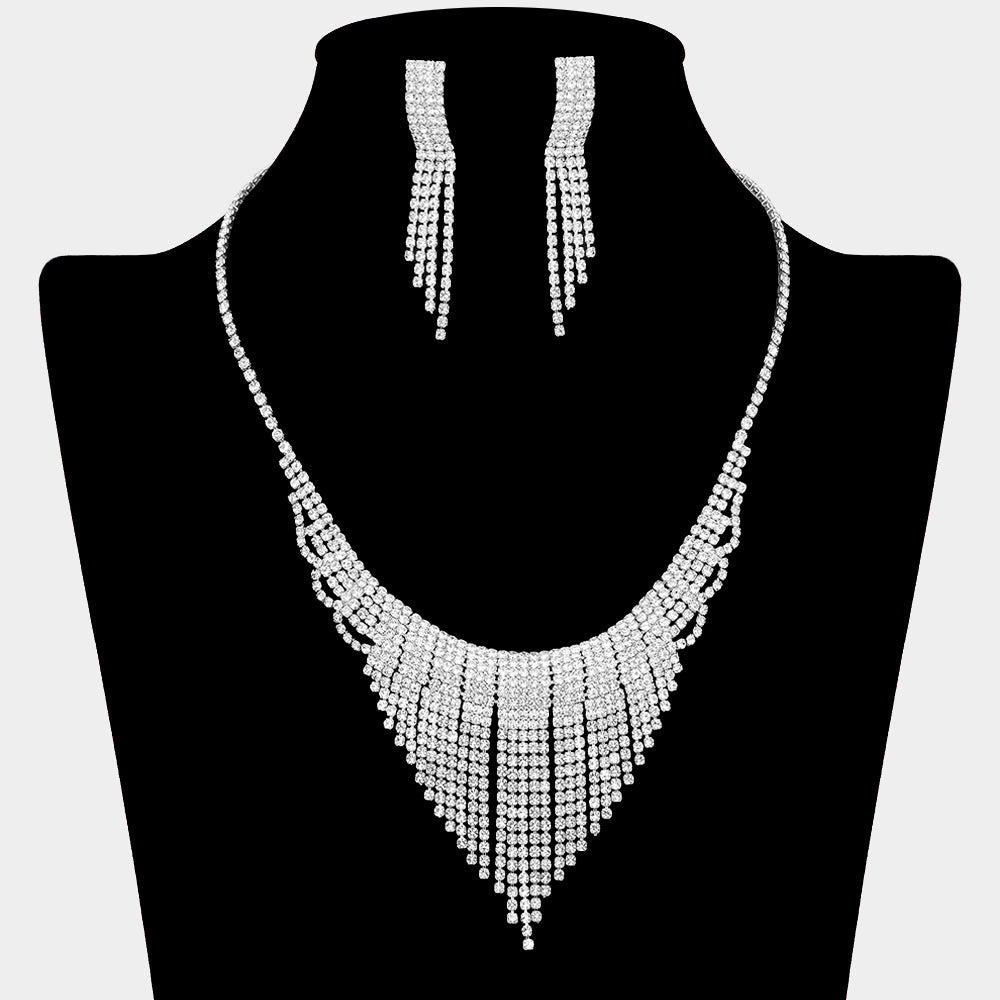 Madeline Love Clear, Silver Rhinestone Paved Fringe Accent Statement Necklace - Jewelry