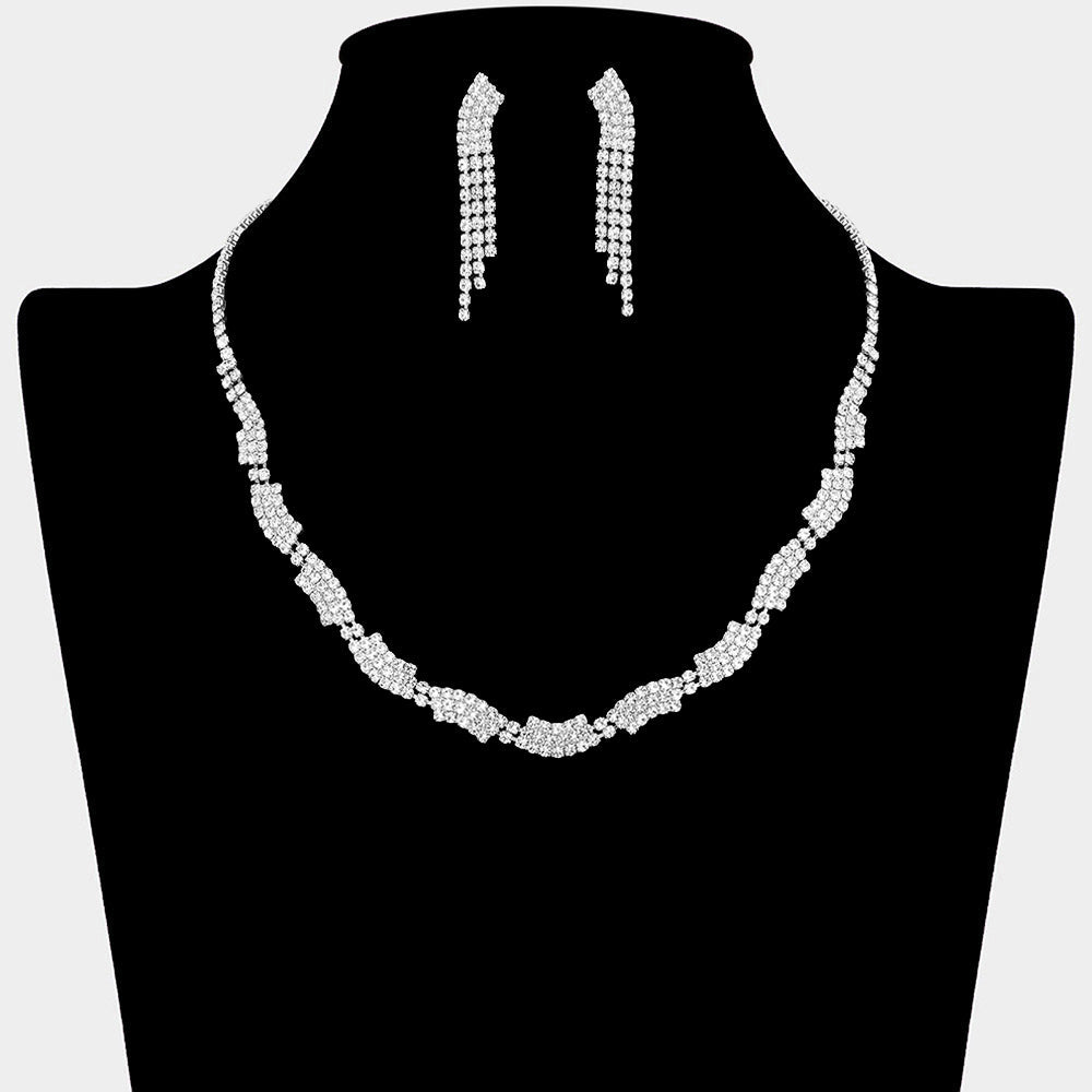 Madeline Love Clear, Silver Rhinestone Paved Wave Link Necklace - Jewelry