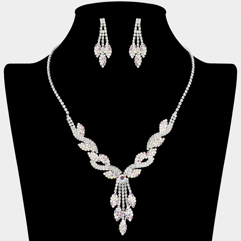 Madeline Love AB, Silver Rhinestone Paved Ornate Drop Necklace - Jewelry