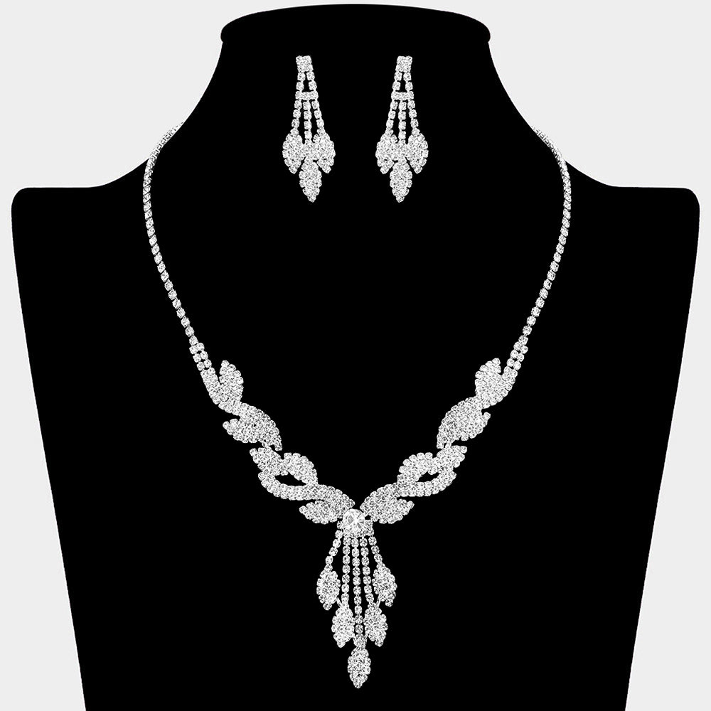 Madeline Love Clear, Silver Rhinestone Paved Ornate Drop Necklace - Jewelry