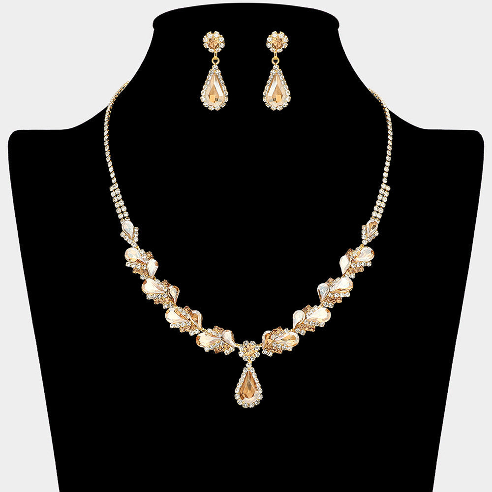 Madeline Love Gold, Lt Col Topaz Teardrop Stone Pendant Accent Marquise Flower Stone Cluster Embellished Necklace - Jewelry