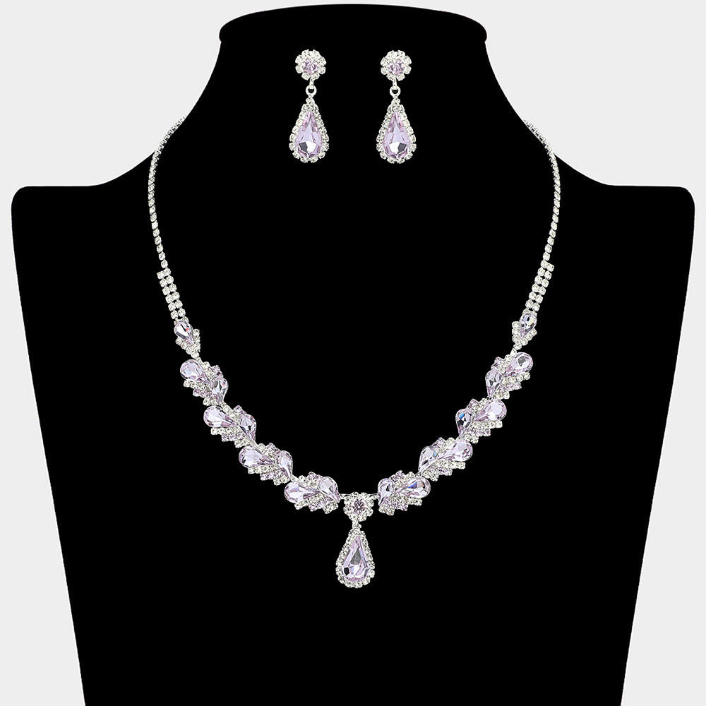 Madeline Love Amethyst , Silver Teardrop Stone Pendant Accent Marquise Flower Stone Cluster Embellished Necklace - Jewelry
