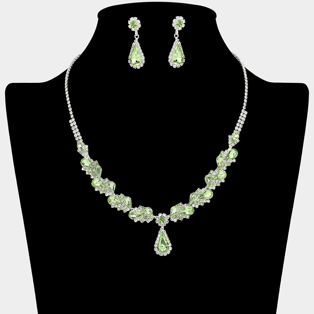 Madeline Love Green, Silver Teardrop Stone Pendant Accent Marquise Flower Stone Cluster Embellished Necklace - Jewelry