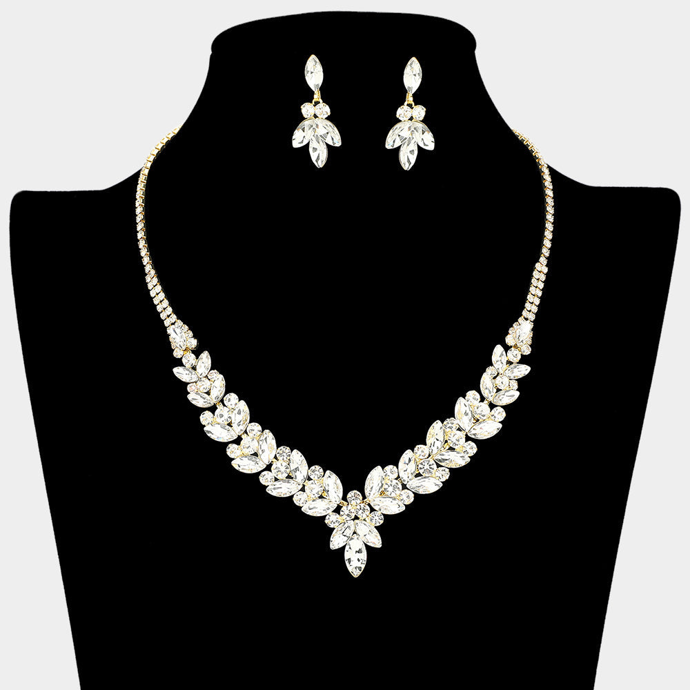 Madeline Love Clear, Gold Marquise Stone Cluster Rhinestone Necklace