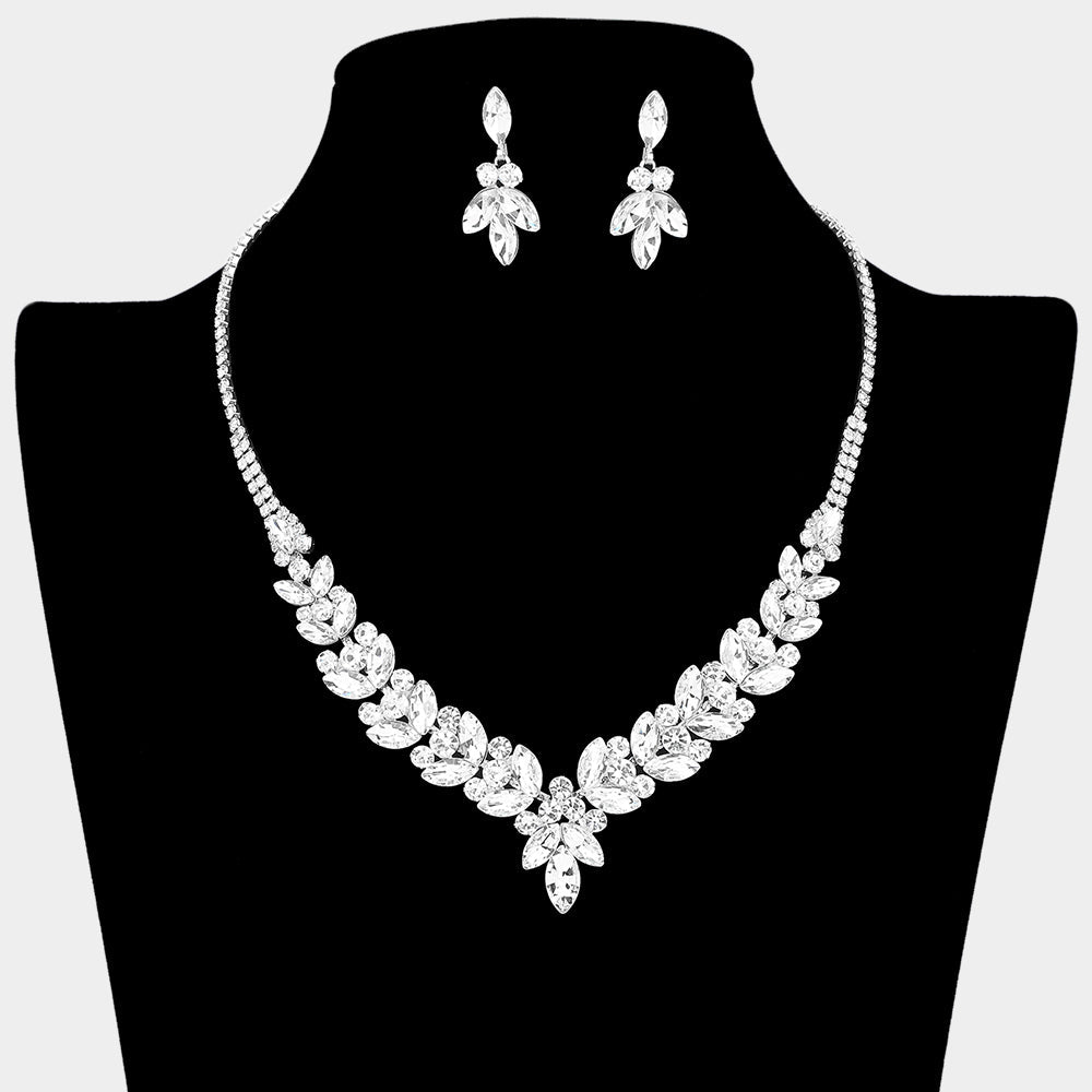 Madeline Love Clear, Silver Marquise Stone Cluster Rhinestone Necklace