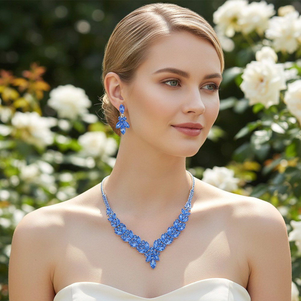 Madeline Love Light, Sapphire, Silver Marquise Stone Cluster Rhinestone Necklace