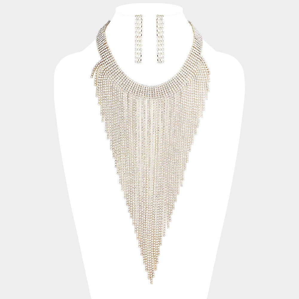 Madeline Love Gold Rhinestone Pave Fringe Choker Necklace - Necklaces