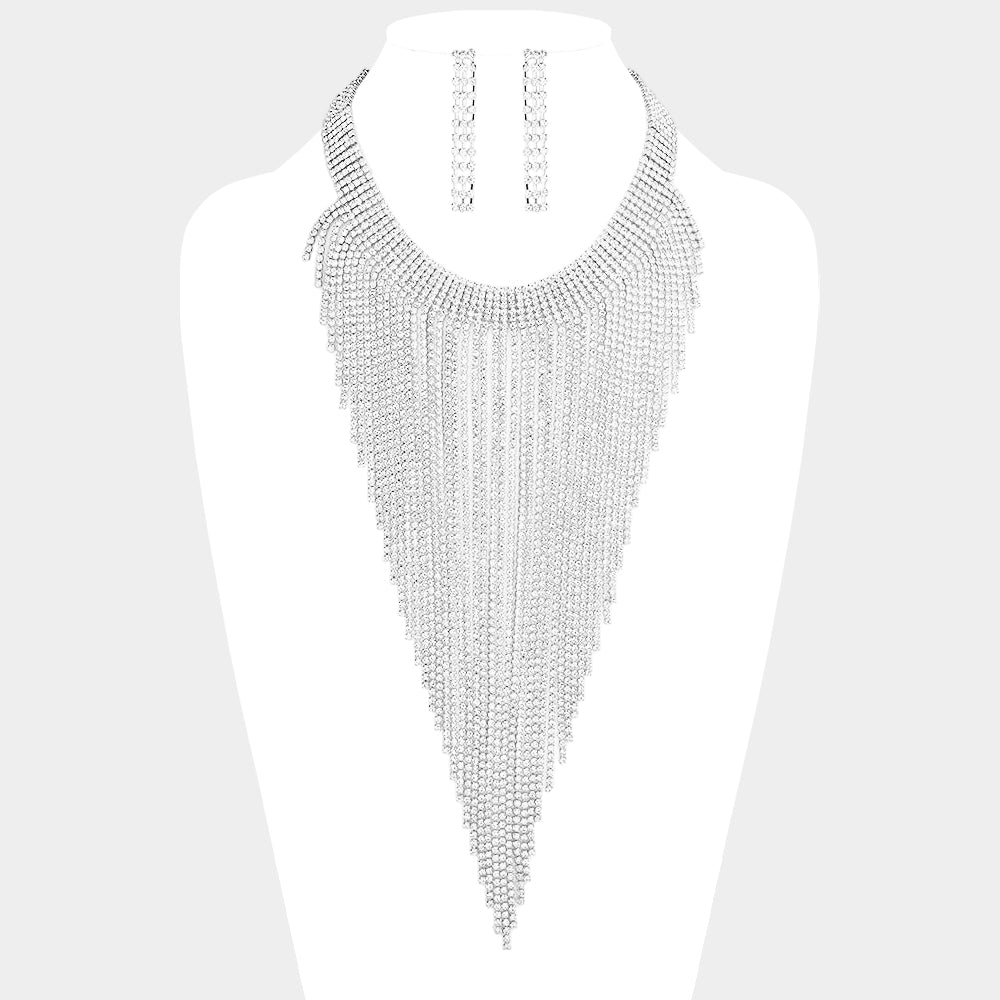 Madeline Love Rhodium Rhinestone Pave Fringe Choker Necklace - Necklaces