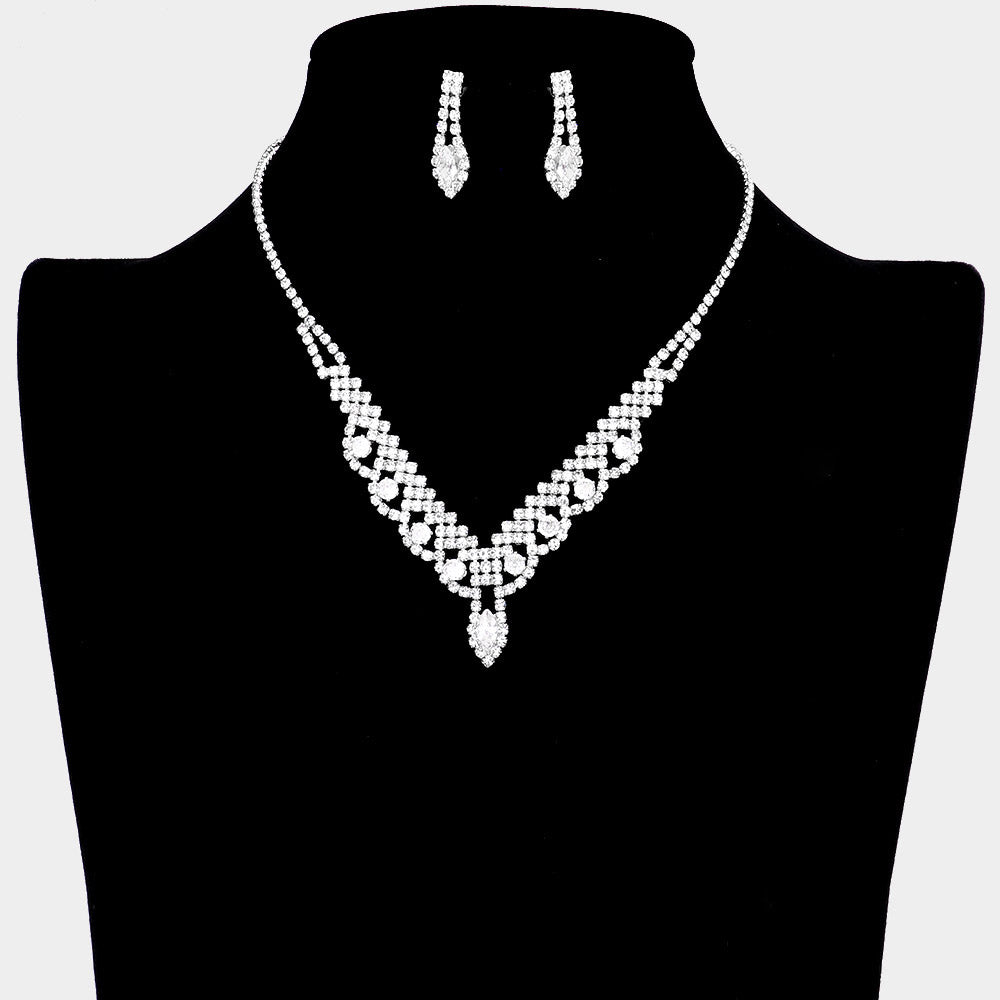 Madeline Love Silver CZ Round Marquise Stone Accented Necklace - Jewelry