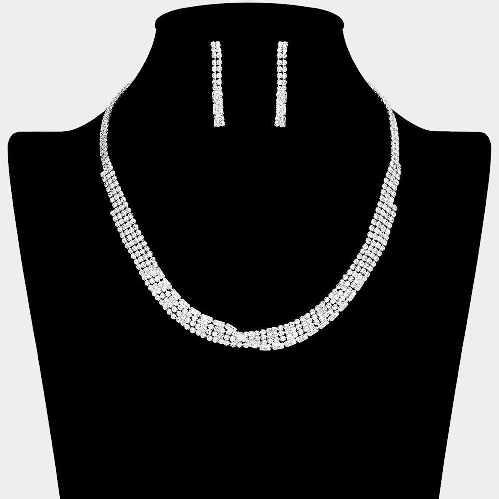 Madeline Love Clear, Silver Baguette CZ Stone Pointed Rhinestone Paved Necklace - Jewelry