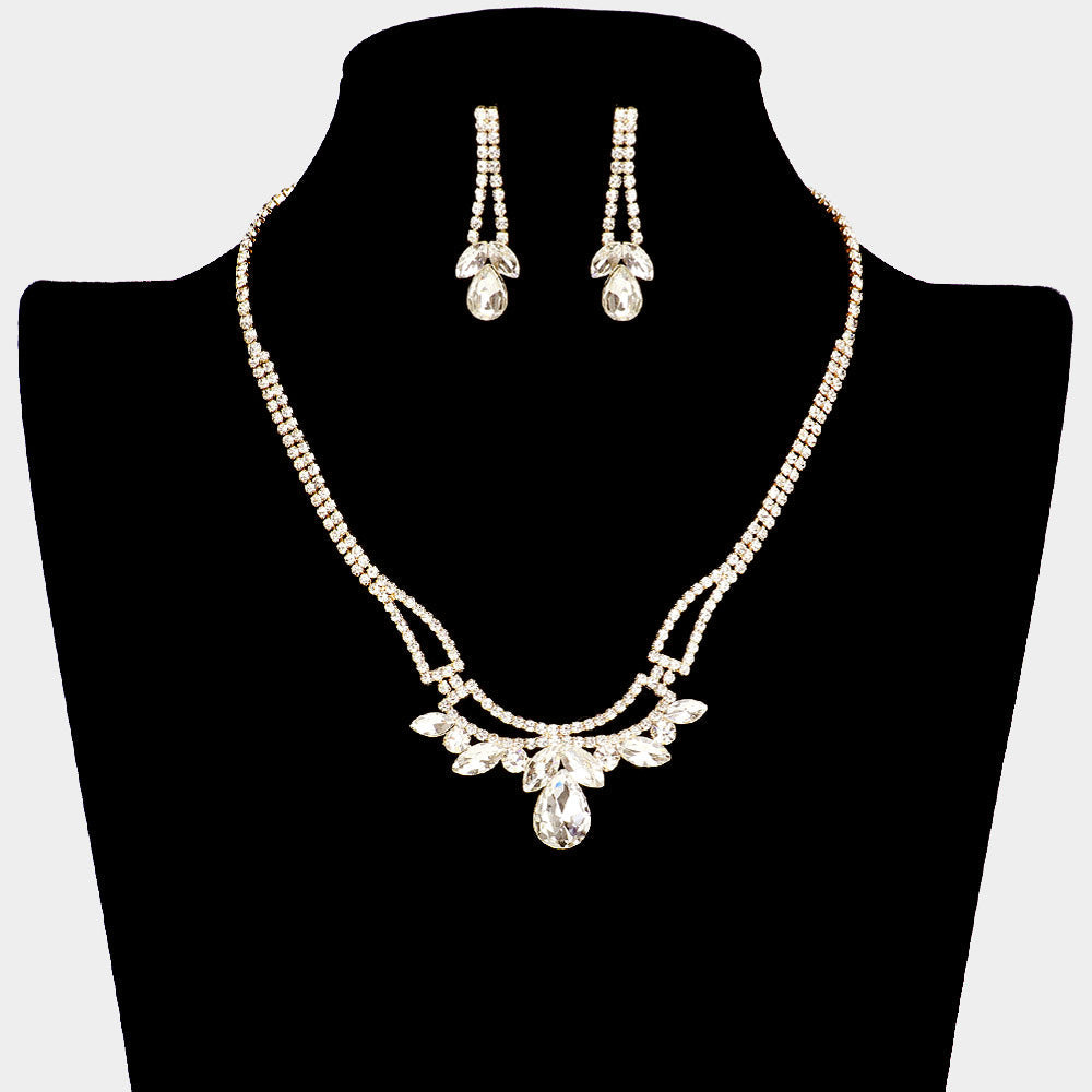 Madeline Love Gold Teardrop Marquise Stone Pointed Rhinestone Paved Necklace