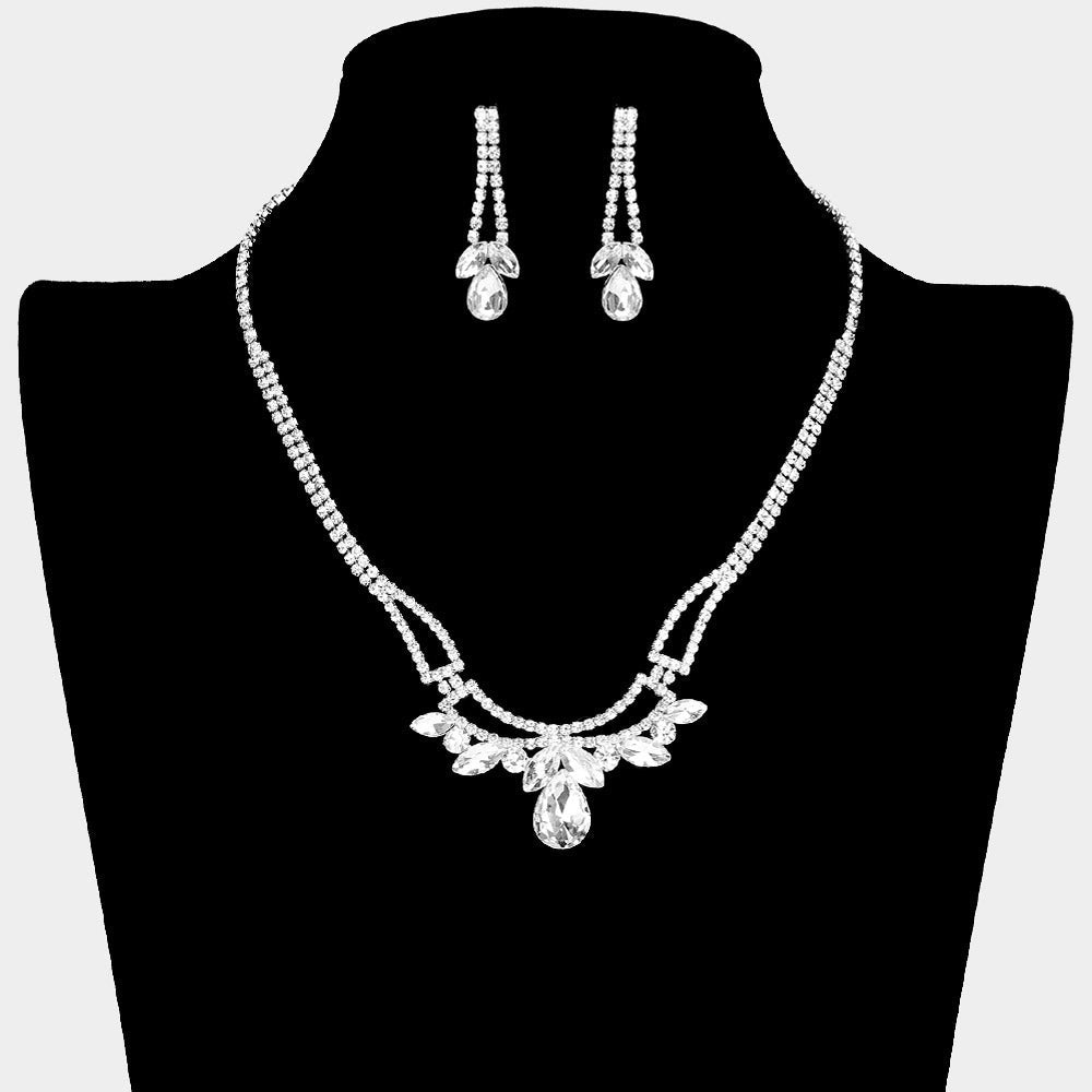 Madeline Love Silver Teardrop Marquise Stone Pointed Rhinestone Paved Necklace