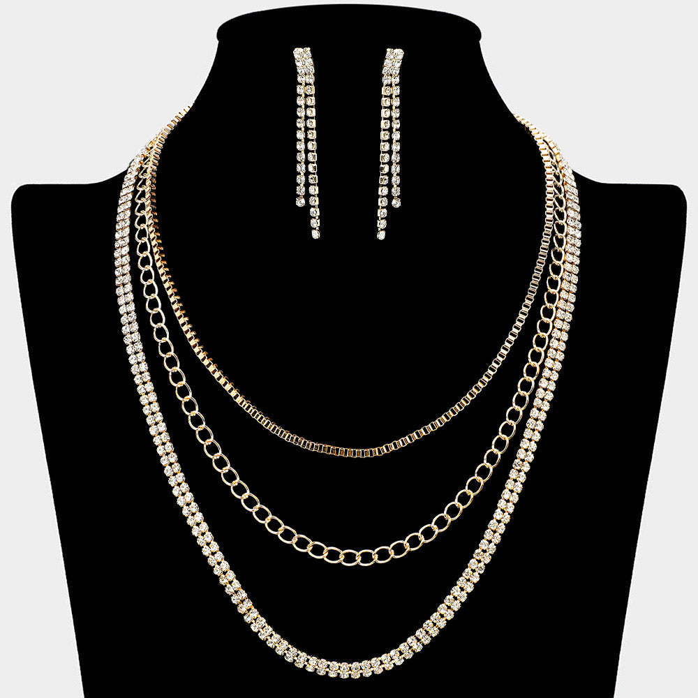 Madeline Love Clear, Gold CZ Stone Paved Chain Layered Necklace - Jewelry