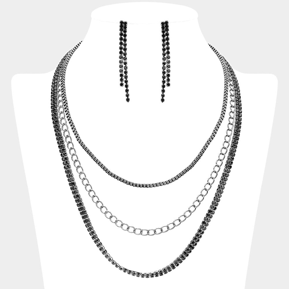 Madeline Love Jet Black CZ Stone Paved Chain Layered Necklace - Jewelry