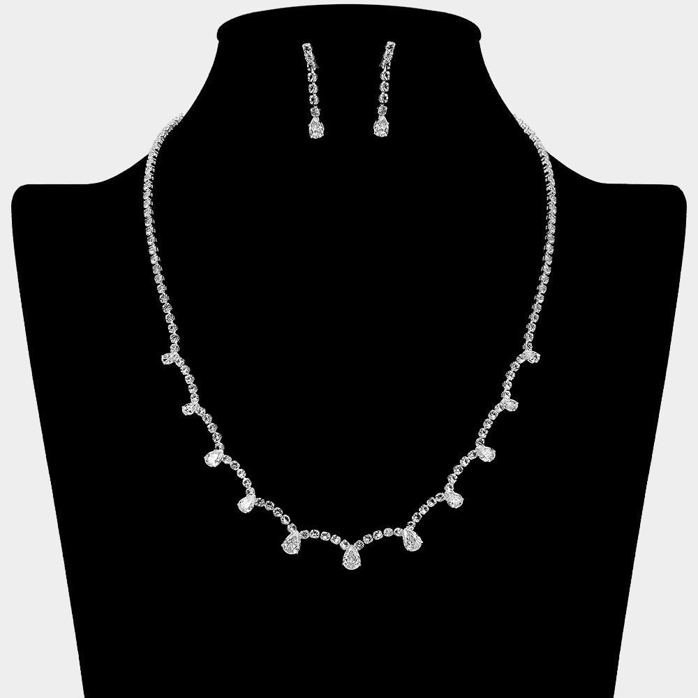 Madeline Love Clear, Silver Teardrop CZ Stone Drop Rhinestone Necklace