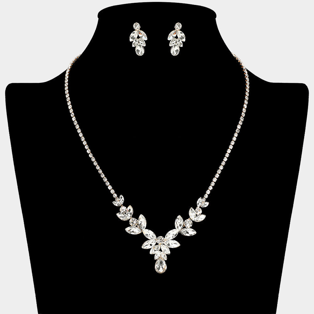 Madeline Love Clear, Gold Marquise Stone Cluster Teardrop Pointed Rhinestone Paved Necklace - Jewelry