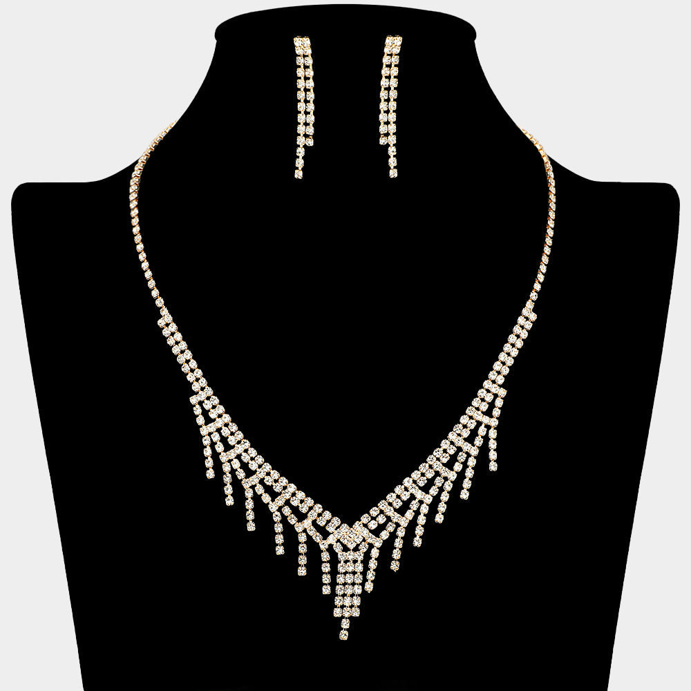 Madeline Love Clear, Gold Rhinestone Fringe Necklace