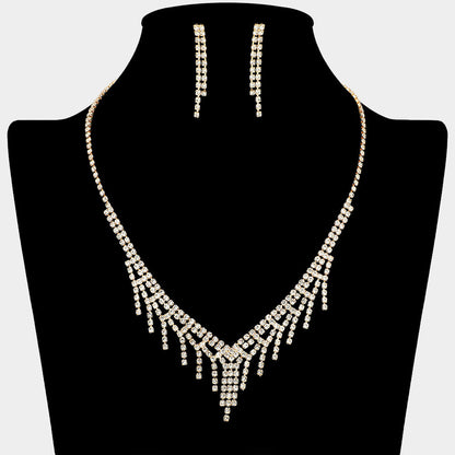 Madeline Love Clear, Gold Rhinestone Fringe Necklace