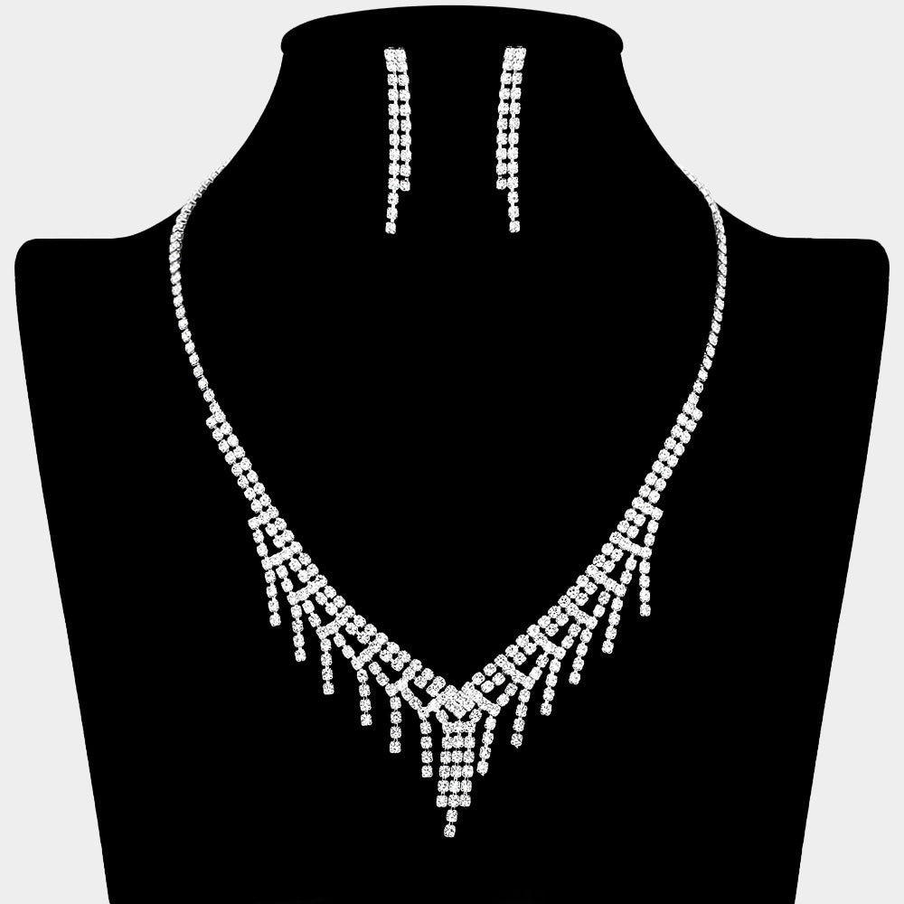 Madeline Love Clear, Silver Rhinestone Fringe Necklace