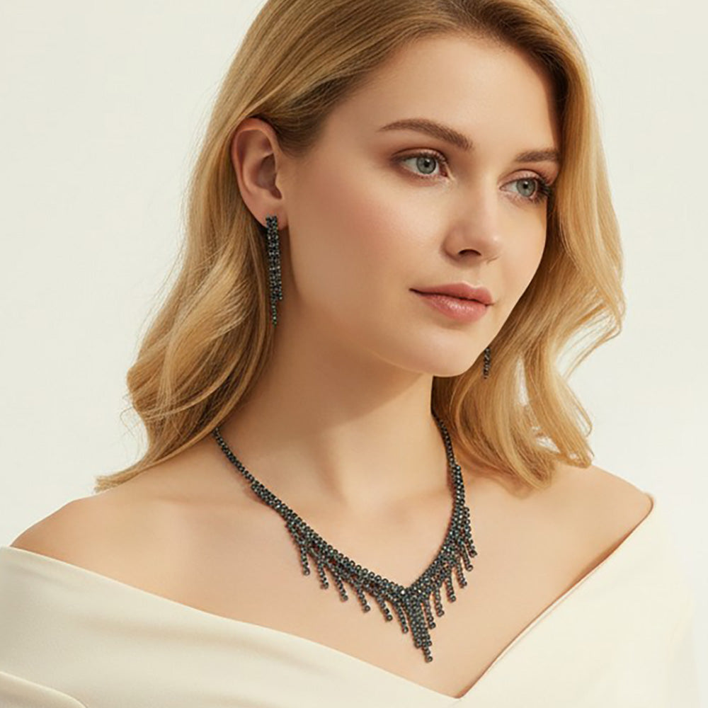 Madeline Love Jet Black Rhinestone Fringe Necklace