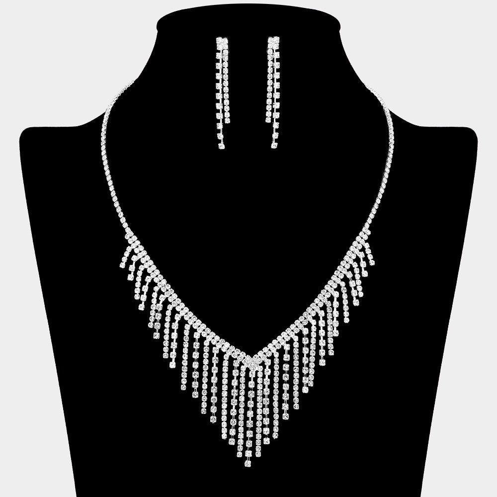 Madeline Love Clear, Silver Cascading Fringe Rhinestone Necklace - Jewelry