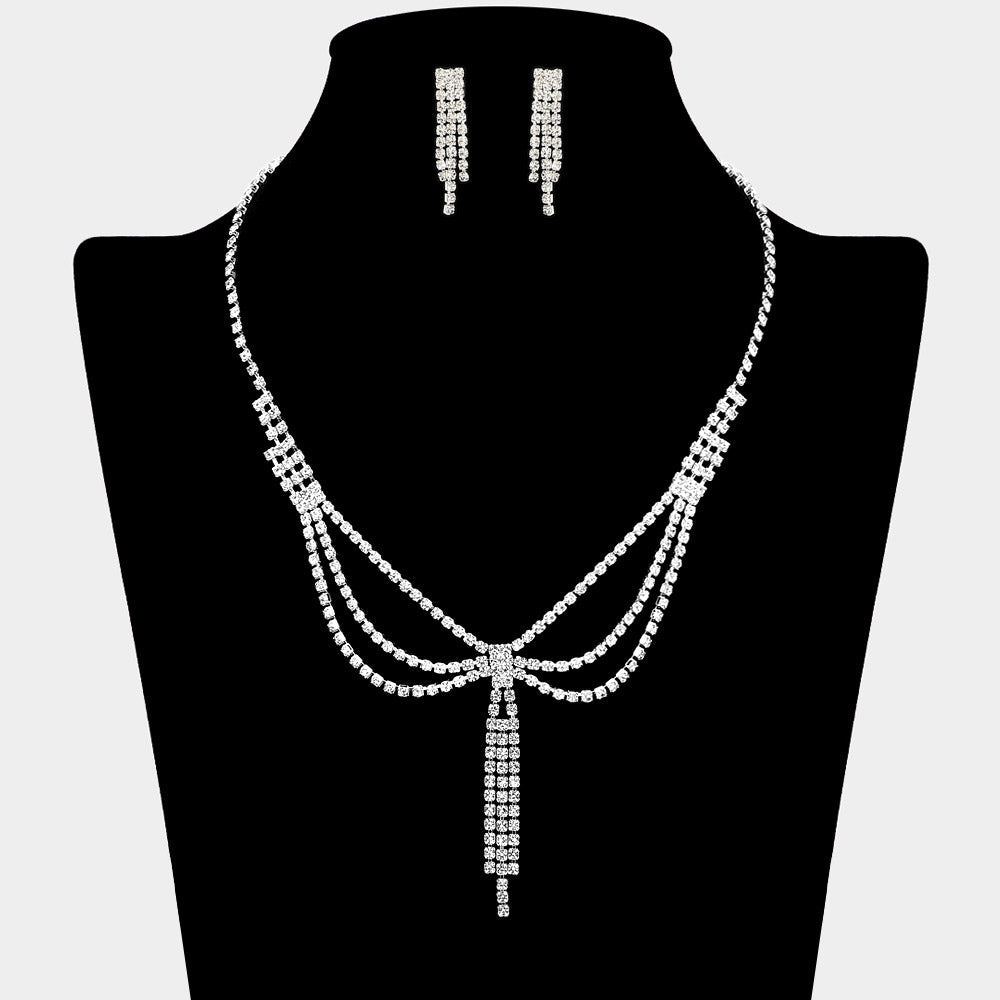 Madeline Love Clear, Silver Layered Draped Rhinestone Tassel Necklace - Jewelry