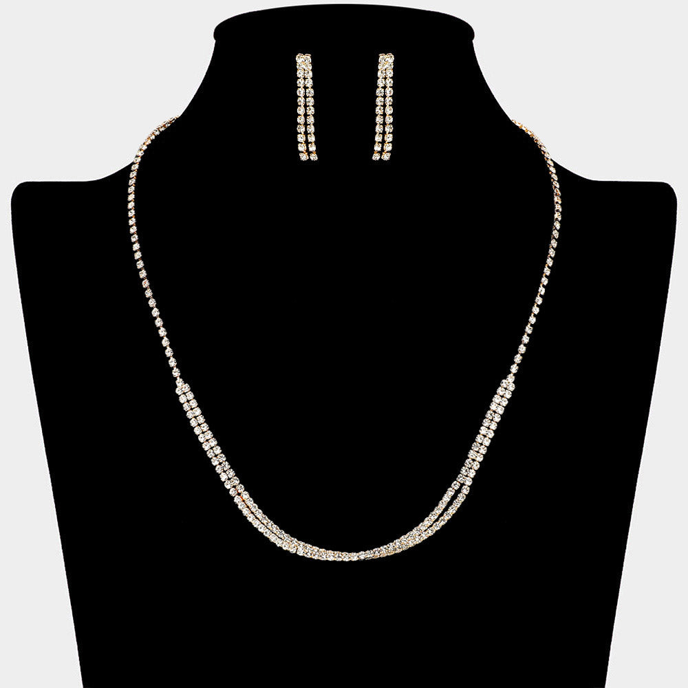 Madeline Love Clear, Gold Layered Rhinestone Dual Strand Necklace - Jewelry